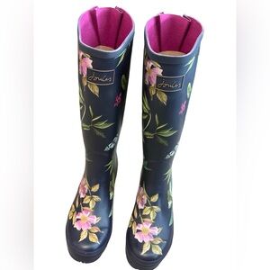 Joules - NEW WITH BOX - Navy Rain Boots Floral Design with Adjustable Strap